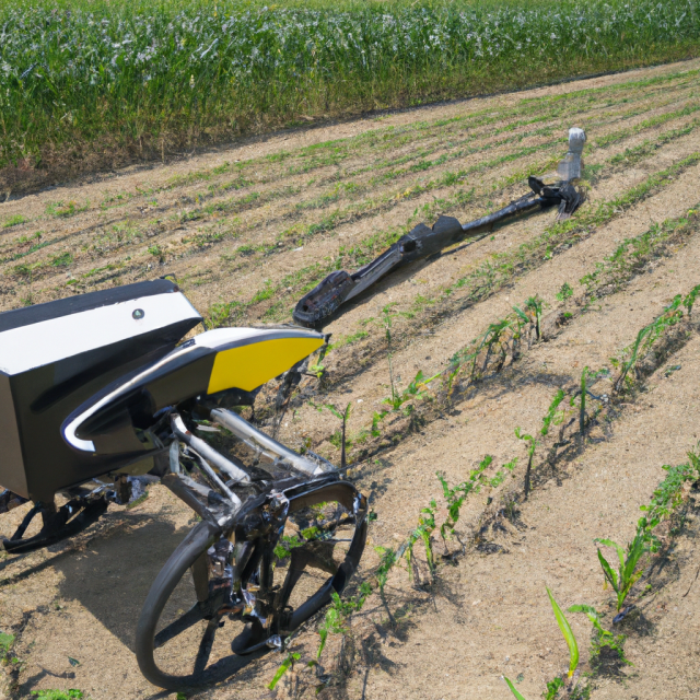 A robotic device with wheels studies the angles of leaves in order to cultivate better corn plants.